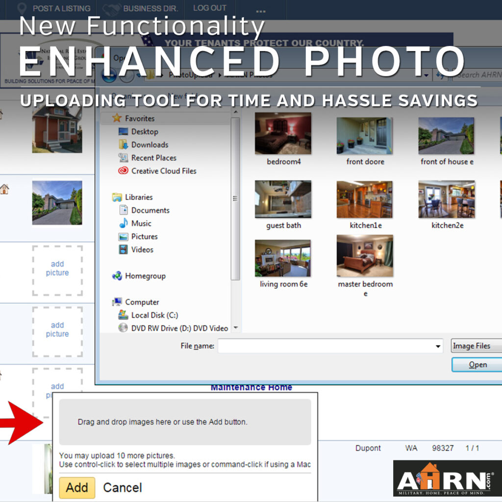 A computer screen showing how to drag and drop images
